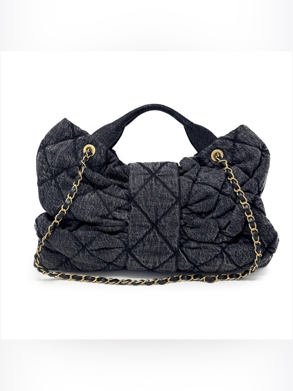 Chanel Maxi Black Washed Denim Bow Bag - Picture 3 of 12